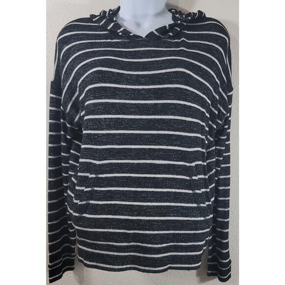 American Eagle Black White Striped Soft Sexy Plush Hoodie Top Small Lightweight - Picture 1 of 6